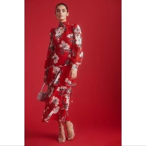 Anthropologie Exquise Tiered Mock-Neck Maxi Dress